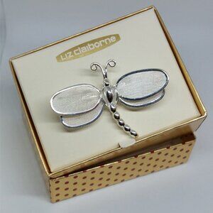 NEW Liz Claiborne Dragonfly Mesh Brooch Pin Flexi Wings Fun Whimsy Statement.